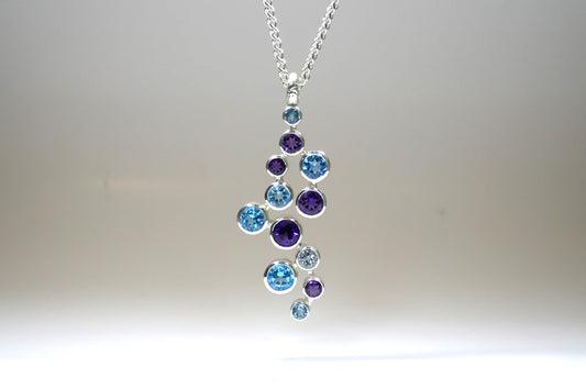 12 Stone Amethyst & Blue Topaz Silver Necklace