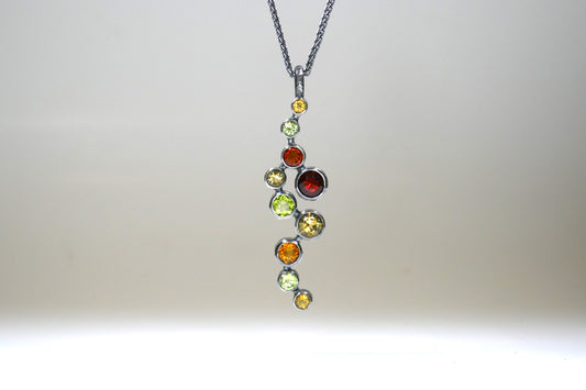 10 Stone Mixed Coloured Citrine & Peridot Silver Necklace