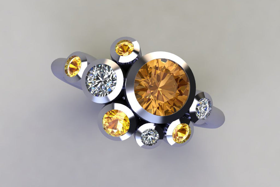 White Gold, Orange & Yellow Sapphires & Diamonds