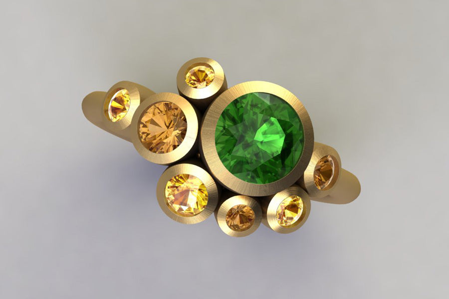 Yellow Gold, Green Tourmaline, Orange & Yellow Sapphires