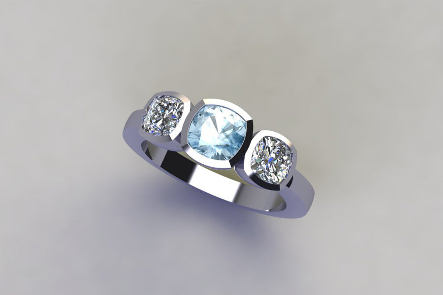 White Gold, Aquamarine & Diamonds