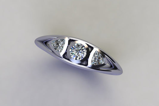 Three Stone Round Brilliant Cut & Trillion Cut Diamond Platinum Ring Design