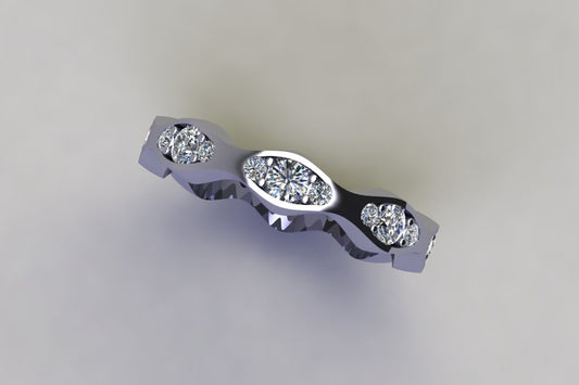 8 Wave Diamond Set Platinum Ring Design