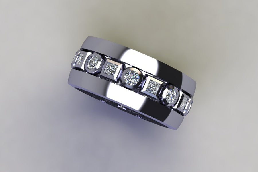 Full Eternity Round & Princess Cut Diamond Set Platinum Ring Design