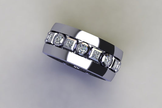 Full Eternity Round & Princess Cut Diamond Set Platinum Ring Design
