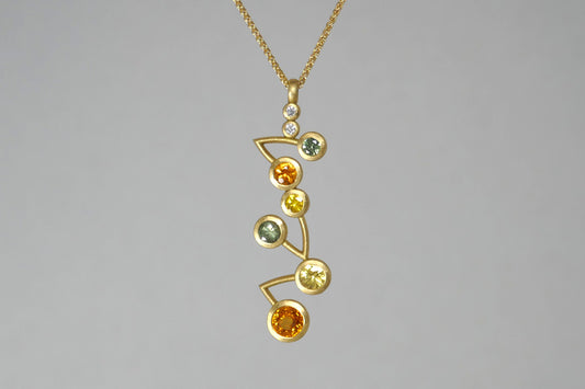 Coloured Sapphire & Diamond Set 18ct Gold Cluster Pendant