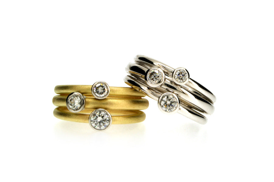 Three Stone Round Brilliant Cut Diamond 18ct Gold & Platinum Rings
