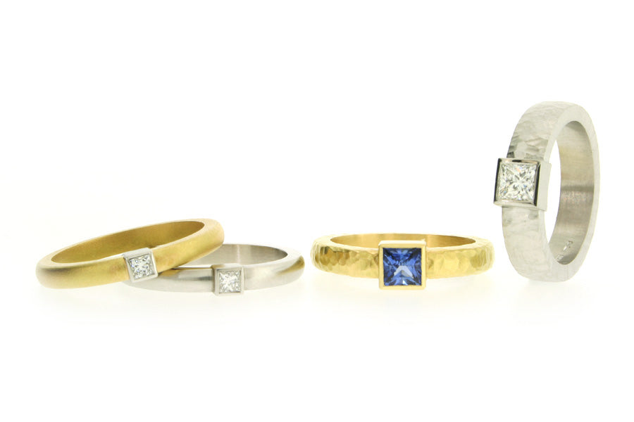 Princess Cut Diamond & Sapphire Platinum & 18ct Gold Rings