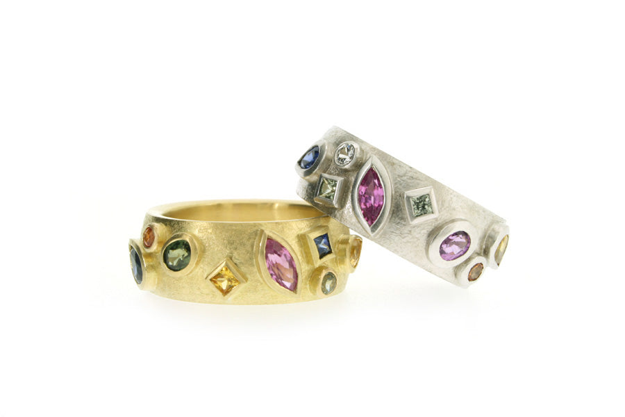 Mixed Coloured Sapphire 18ct Gold & Silver Rings