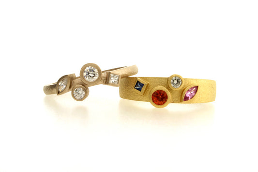 Mixed Stone Shaped Diamond & Sapphire 18ct Gold Rings