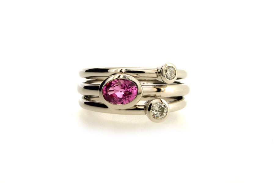 Oval Pink Sapphire & Diamond Platinum Ring