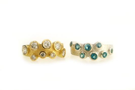 Diamond Set 18ct Yellow Gold & Blue Topaz Silver Rings