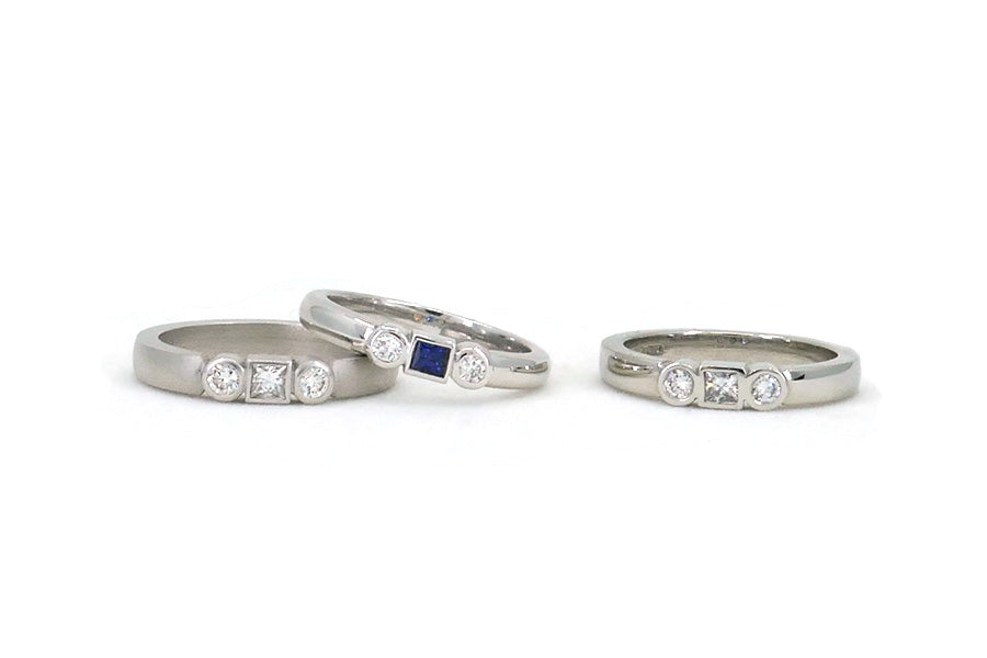 Three Stone Diamond & Sapphire Platinum & 18ct Gold Rings