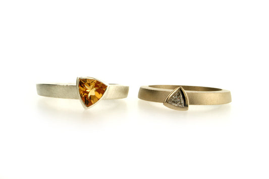 Trillion Diamond 18ct White Gold & Citrine Silver Rings