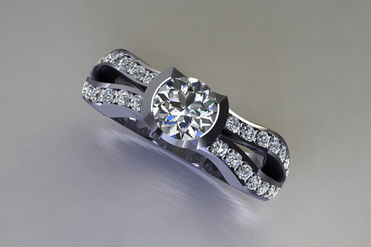 Round Brilliant Cut Diamond Platinum Ring Design with Diamond Set Shoulders