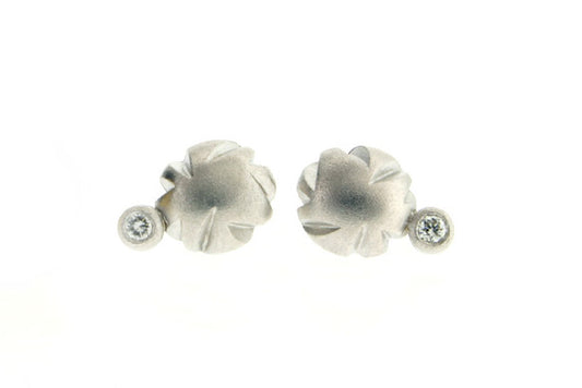 Notch Pattern 18ct White Gold Diamond Ear Studs