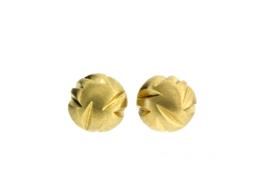 Notch Pattern 18ct Yellow Gold Round Ear Studs