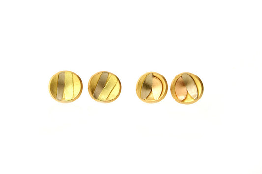 Striped & Leaf Design 18ct Gold Round Ear Studs