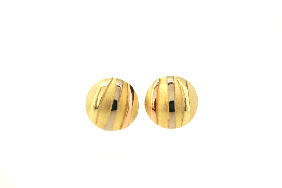 Striped Design 18ct Yellow Gold Round Ear Studs