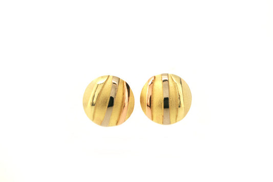 Striped Design 18ct Yellow Gold Round Ear Studs
