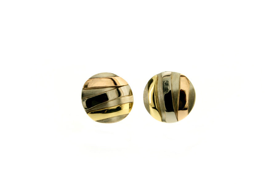 Striped Design 18ct White Gold Round Ear Studs