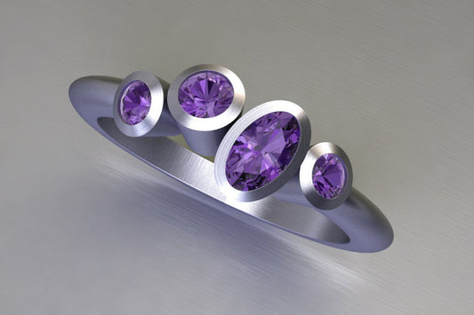 Four Stone Purple Sapphire Platinum Ring Design