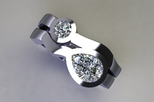 Pear Cut Diamond & Round Brilliant Cut Diamond Platinum Ring Design