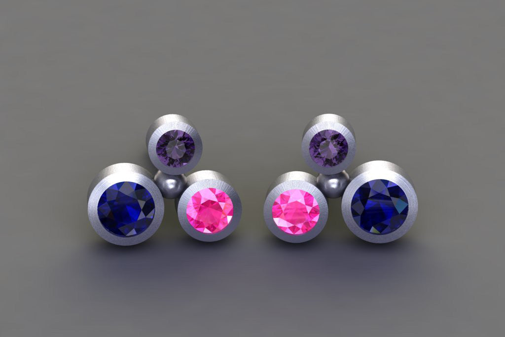 Coloured Sapphire 18ct White Gold Bubble Design Ear Studs