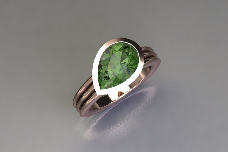 Pear Cut Green Tourmaline 18ct Red Gold Ring Design