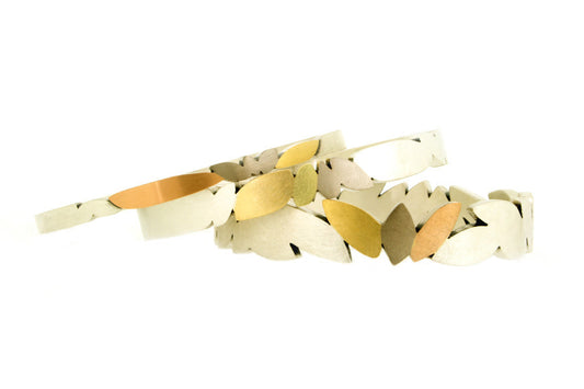 Marquise Design Silver & 18ct Gold Bangles