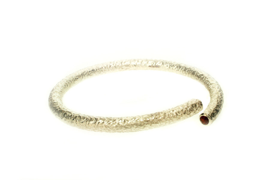 Stone Set Silver Textured Bangles