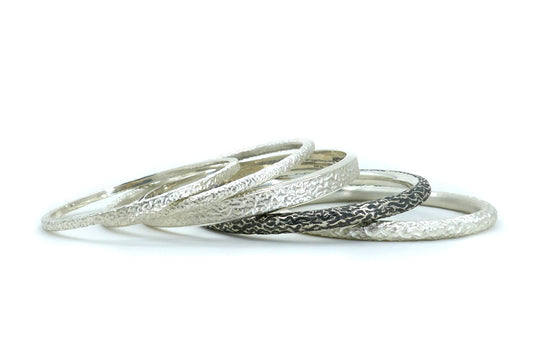 Burr Textured Silver Bangles