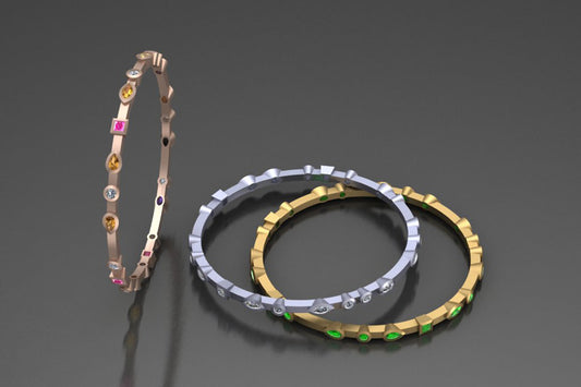 Mixed Stone Bangle Design in 18ct Golds & Platinum with Sapphires, Diamonds & Tsavorites