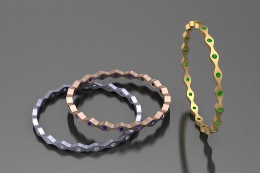 Wave Bangle Design in Platinum & 18ct Golds with Diamonds, Sapphires & Tsavorites