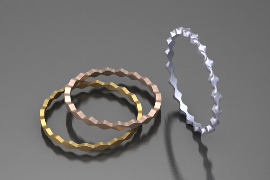 Wave Bangle Design in 18ct Red & Yellow Gold & Platinum