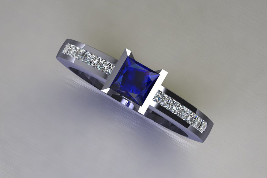 Princess Cut Sapphire & Diamond Platinum Ring Design