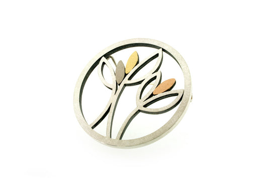 Frame Design Round Silver & 18ct Gold Brooch