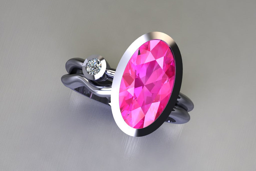 Oval Pink Sapphire & Round Brilliant Cut Diamond Platinum Ring Design