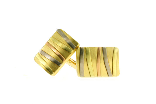 Rectangular 18ct Gold Striped Cufflinks