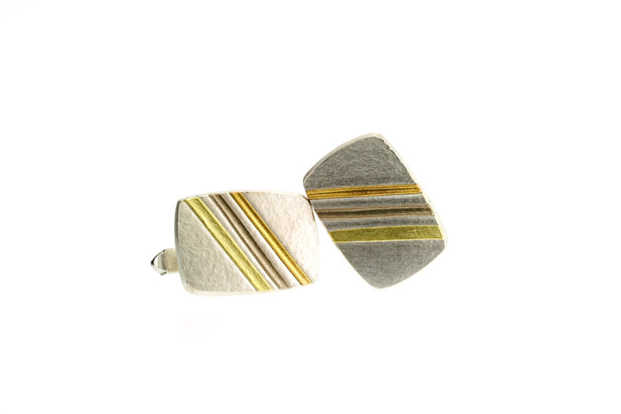 Silver & 18ct Gold Striped Cufflinks