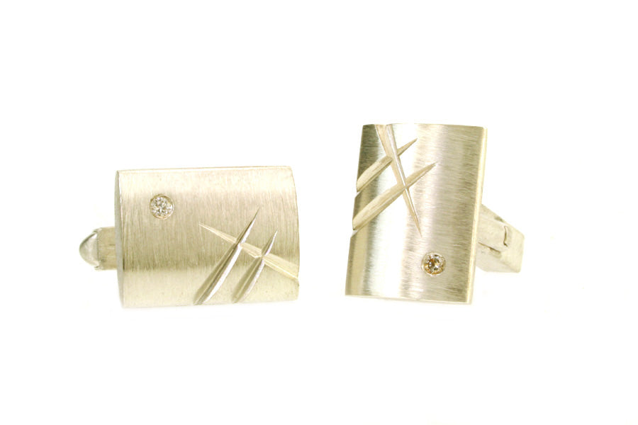 Rectangular Silver Diamond Set Cufflinks