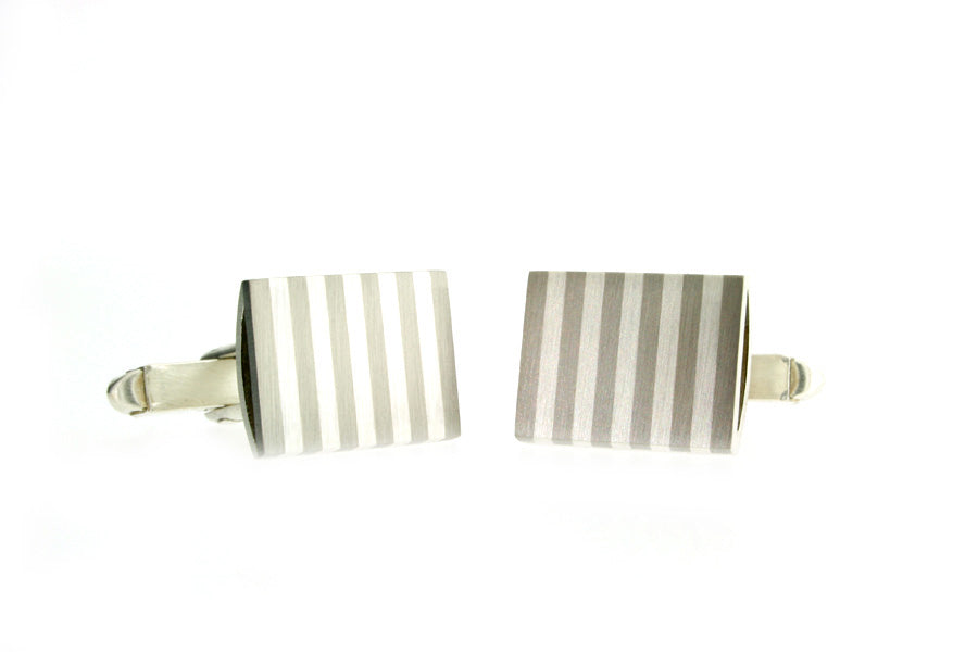 Rectangular Silver & Palladium Striped Cufflinks