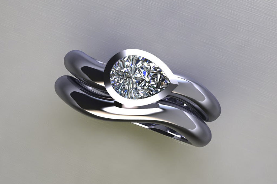 Pear Diamond Platinum Engagement & Wedding Ring Design