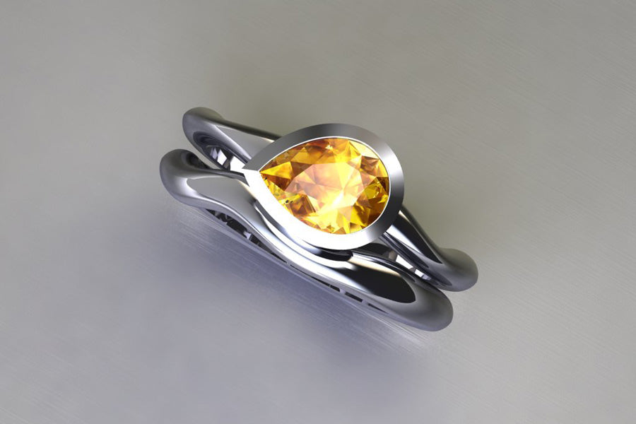 Pear Yellow Sapphire 18ct White Gold Engagement & Wedding Ring Design