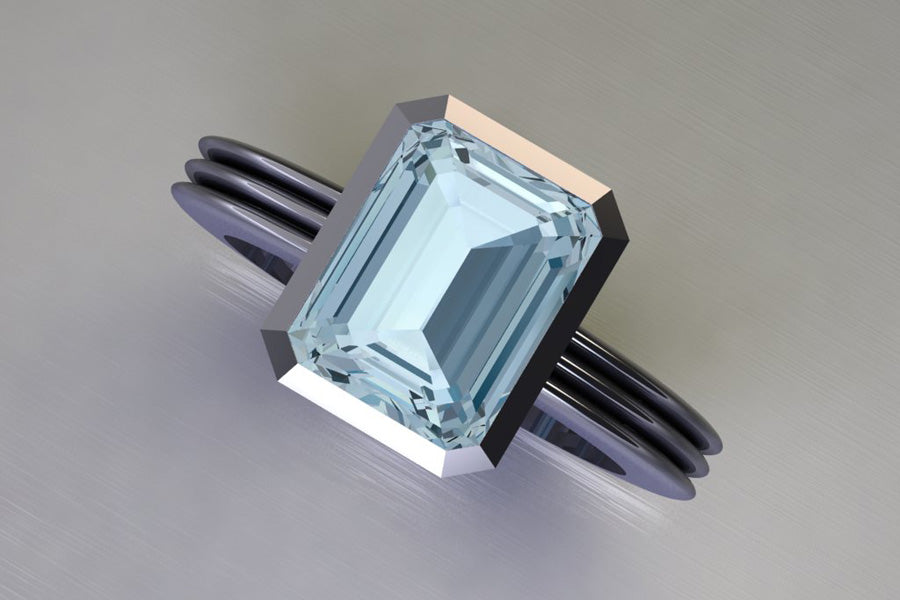 Emerald Cut Aquamarine 18ct White Gold Ring Design