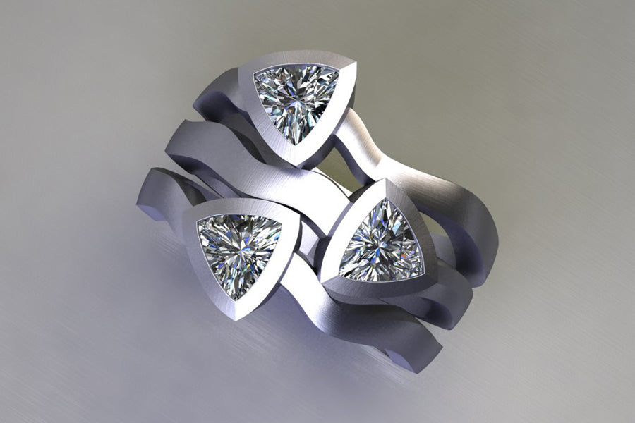 Three Stone Trillion Cut Diamond Platinum Ring Design