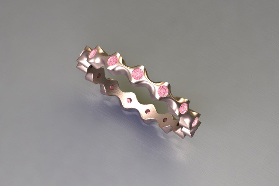 Wave Design 18ct Red Gold Pink Diamond Set Ring