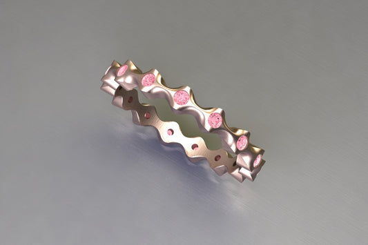 Wave Design 18ct Red Gold Pink Diamond Set Ring