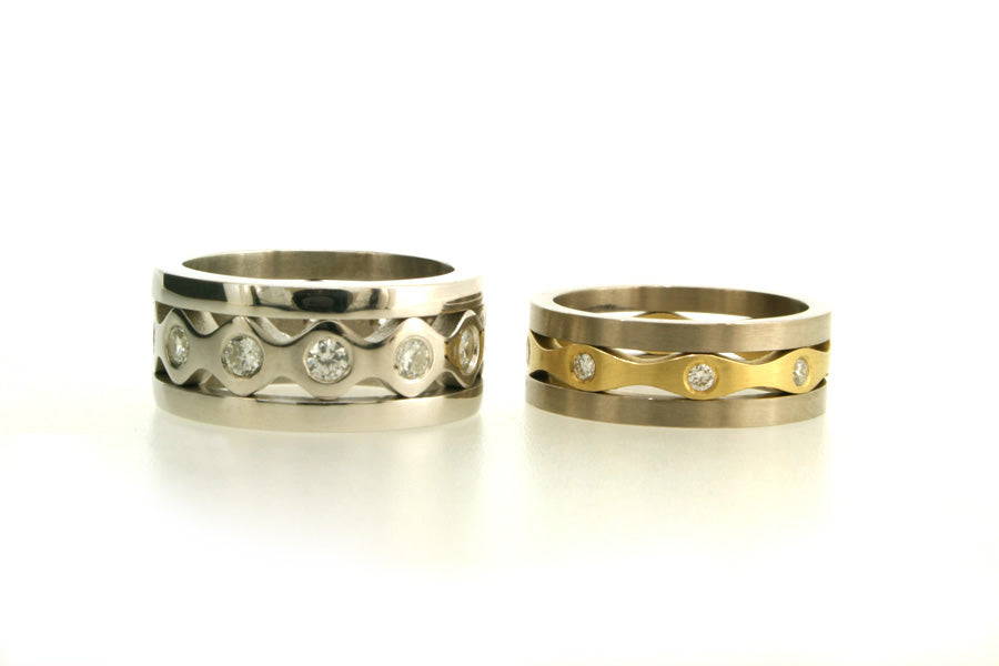 Diamond Platinum & 18ct Gold Stacking Rings