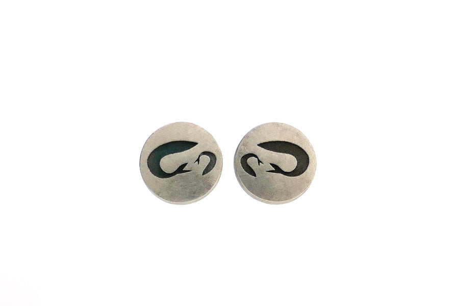 Turning Fish Round Silver Ear Studs